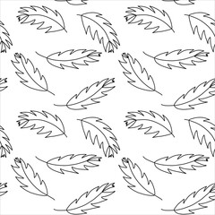 Black contour feathers on white background. Seamless   pattern for textile, texture, cover, background, wallpaper, wrapping paper, fab package. Trendy vector illustration