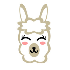Cute llama face vector cartoon illustartion