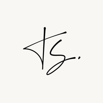T S TS monogram logo. Ts minimalist handwriting initials or icon with floral elements. Design for wedding invitation, floral and botanical shop. Black and white minimalist vector illustration.