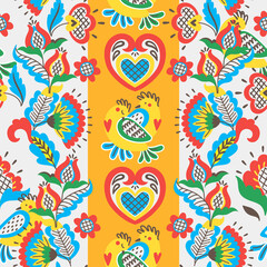 Vector seamless pattern with floral ornament in folk style. Great for textile prints, greeting cards, invitations. Vector EPS clip art design	
