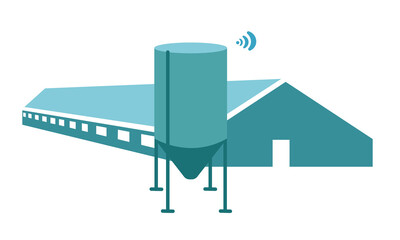 Farmhouse with feed silo. Cattle farm or pig farm, poultry farm. Flat illustration. Vector graphics. Suitable for the design of articles on agriculture, banners and other promotional items