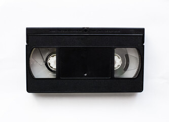 Obraz premium old video cassette vhs, top view of the front part