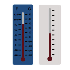 Two mercury thermometers with Celsius and Fahrenheit scales and only with divisions vector illustration