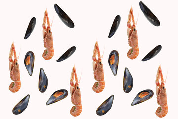 Fototapeta premium shellfish open mussels and scampi shellfish open mussels and scampi
