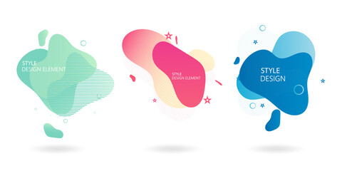 Set of abstract modern graphic elements. Dynamic colored shapes and lines.