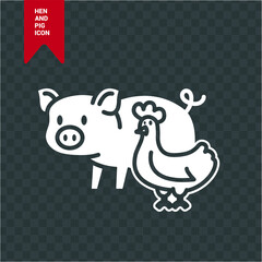 Vector image. Icon of a hen and a pig.