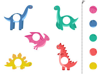 Naklejka premium Cut and glue parts of cartoon colorful dinosaurs.