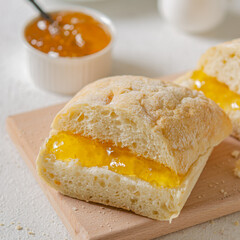 Sunny breakfast - toast with orange jam and tea.