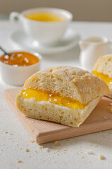 Sunny breakfast - toast with orange jam and tea.