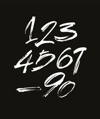 vector set of calligraphic acrylic or ink numbers. ABC for your design, brush lettering on a black background