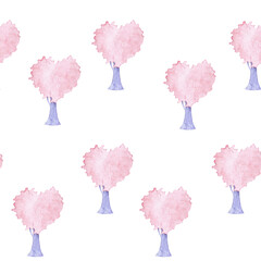 Valentine's Day pattern. Sweet and Romantic. Trees. Watercolor