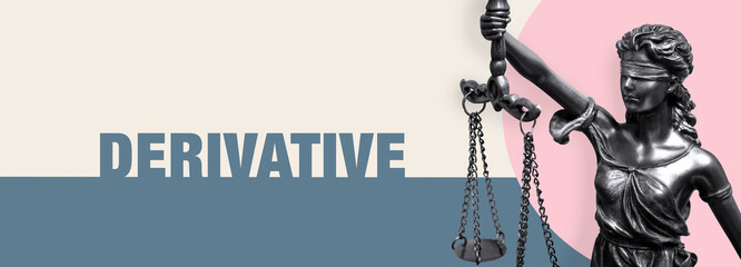 Derivative. Close-up of a Lady Justice statue. Law and lawyer symbol. Figure stands in front of...