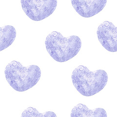 Valentine's Day pattern. Sweet and Romantic. Heart with curls. Watercolor