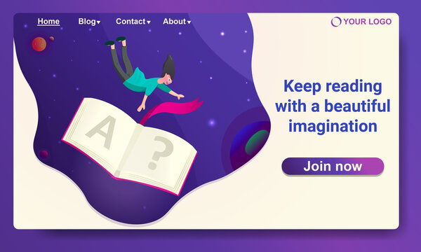 landing page templates with concepts, list design illustrations, fantasy reading books.