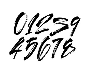 set of calligraphic acrylic or ink numbers. ABC for your design, brush lettering on a white background