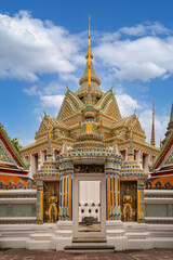 Beautiful famous giants infront of Wat Pho temple gate Thai art architecture famous place and travel attraction at Bangkok, Thailand.