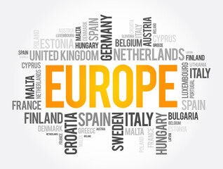 Fototapeta premium Europe List of cities word cloud collage, travel concept background