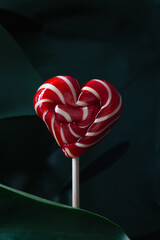 Valentine's day. Heart candy, lollipop, minimalism, copy space for text