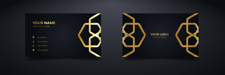 Luxury dark business card logo mockup with embossed and debossed effect. vector elegant cards design template.