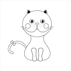 Cat sitting with opened eyes, bow on the tail.