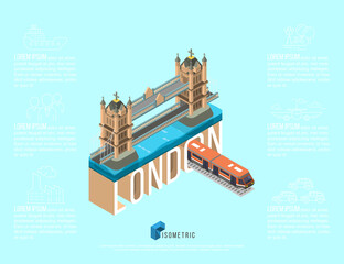 isometric famous place in london tower bridge, vector illustration