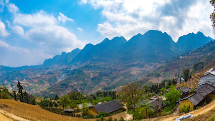 Fototapeta na wymiar Road side scenery in the Highlands of Vietnam in Ha Giang region