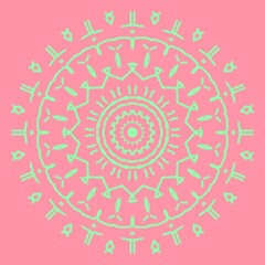 Decorative seamless pattern with round vintage frames. Mandala. The background is pink.