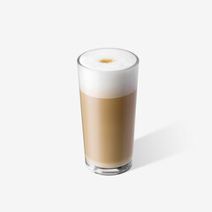 americano with milk in transparent cup on white background