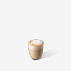 americano with milk in transparent cup on white background