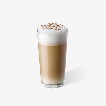 Latte in glass on white background
