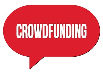 CROWDFUNDING text written in a red speech bubble