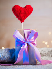 Gift box and red soft heart toy, valentine's day