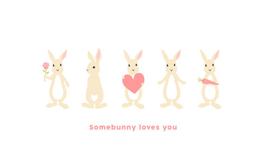 Cute white bunnies illustration and quote Somebunny loves you