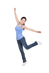 Portrait of a Young woman dancing smiling