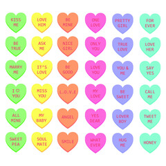 Sweet heart candy. Conversation sweets for valentines day set. Vector collection of love. - 405799781