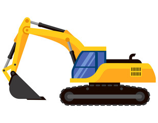 Excavator side view. Special machinery in cartoon style.