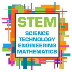 Fototapeta na wymiar STEM - Science Technology Engineering Mathematics Colorful Random Squares Box 