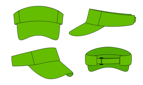 Blank Green Sun Visor Cap With Adjustable Ring and Hook And Loop Tape Strap For Template On White Background, Vector FIle