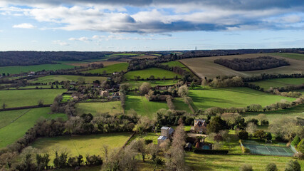Fototapeta na wymiar Aerial shot of a traditional village in Buckinghamshire