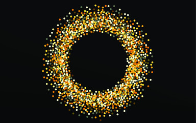 Golden Rain Happy Black Background. Effect Sparkle Postcard. Yellow Polka Vector Design. Glow Golden Invitation.