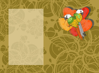 Postcard with parrots for Valentine's day