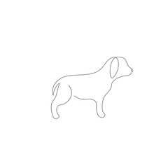 Dog puppy silhouette line drawing, vector illustration