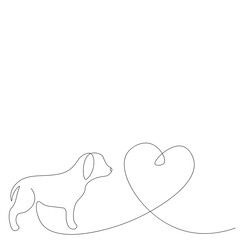 Valentines day background with heart and cute puppy, vector illustration
