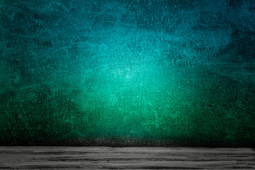 Neon light on concrete wall texture background. Lighting effect blue and green neon background for product display, banner, or mockup