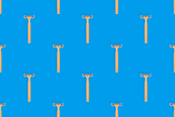 Disposable razor seamless pattern. Colorful plastic disposable razors Design for wrapping paper, poster banner and more for what.