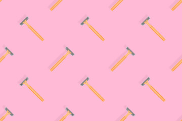 Disposable razor seamless pattern. Colorful plastic disposable razors Design for wrapping paper, poster banner and more for what.