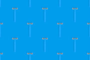 Disposable razor seamless pattern. Colorful plastic disposable razors Design for wrapping paper, poster banner and more for what.
