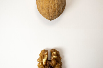 Walnuts on white isolated background with place for text