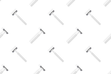 Disposable razor seamless pattern. Colorful plastic disposable razors Design for wrapping paper, poster banner and more for what.