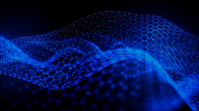 Medical Innovation concept. Scientific information represented as a High Tech Futuristic Particle Network. Abstract background. 3D render